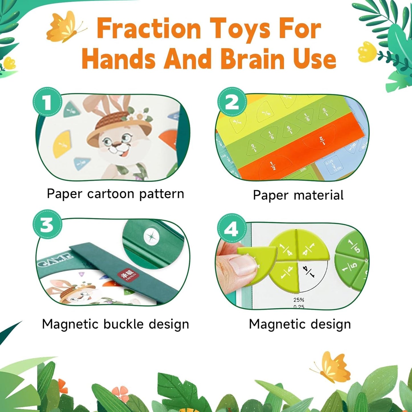 Montessori Magnetic Fraction Puzzle Book - Children's Math Fraction Tool, Suitable for Grades 4-5
