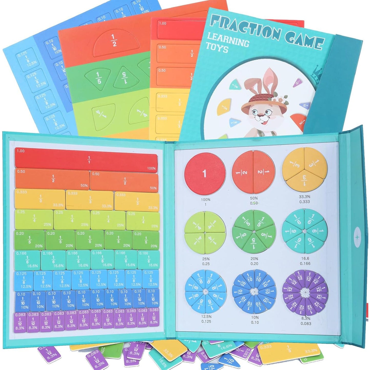 Montessori Magnetic Fraction Puzzle Book - Children's Math Fraction Tool, Suitable for Grades 4-5