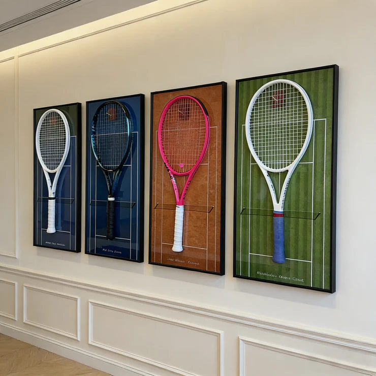 Grand Slam-Inspired Tennis Racket Display Frame – Wall-Mounted Collector Showcase
