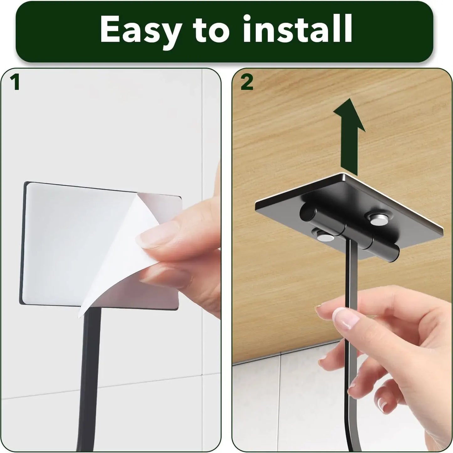 2-Pack Black Self-Adhesive Banana Hook – Foldable Metal Banana Hanger (Under Cabinet)